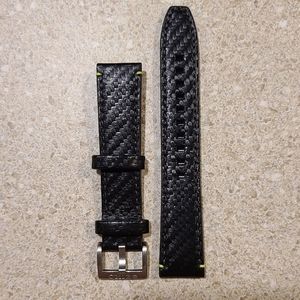 New Seiko 20mm Carbon Fiber Leather Watch Strap